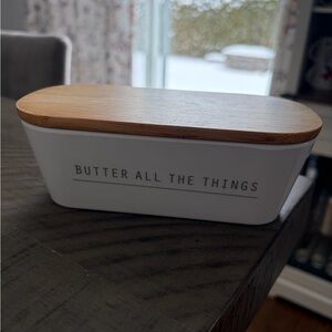 Butter All The Things White Butter Dish with Wooden Lid